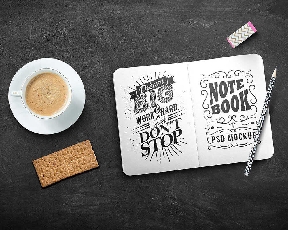 Mockup Showing a Top view of a Simple Sketchbook FREE PSD