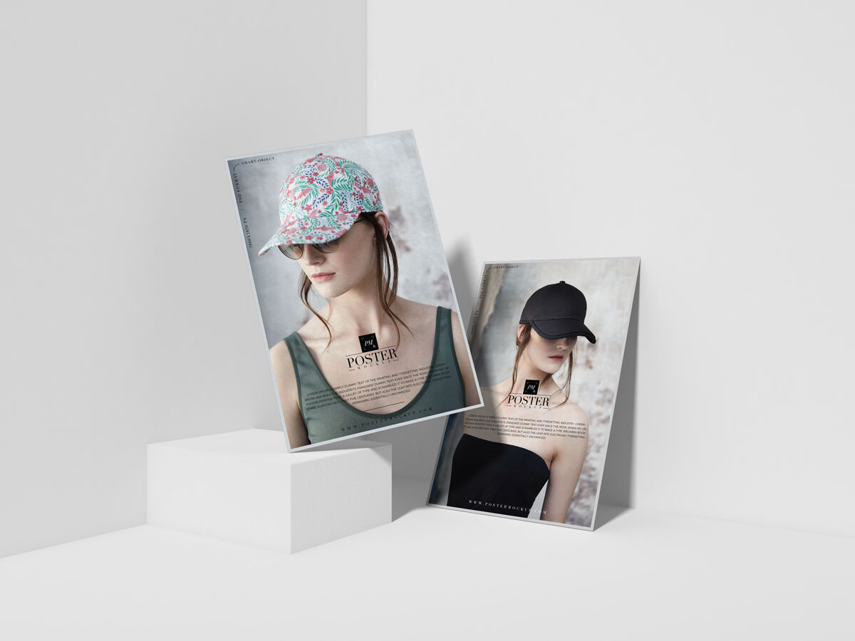 Modern Advertising Poster Mockup Showcasing a Lady Wears a Hat FREE PSD