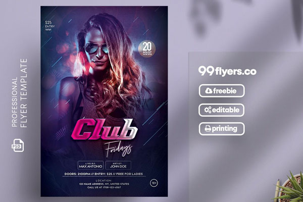 Modern Friday Night Club Flyer Template FREE PSD
