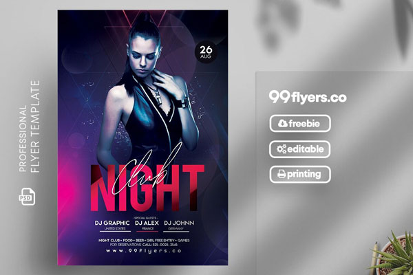 Modern Night Club Flyer Template FREE PSD
