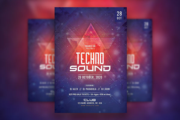 Modern Techno Sound Music Party Flyer Template FREE PSD