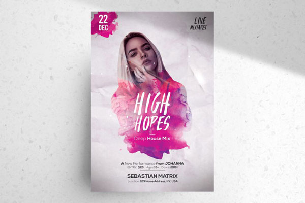 Music Events Flyer Template with Paint Splash FREE PSD