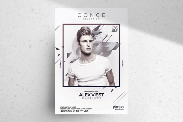 Music Flyer Template Featuring White Abstract Theme FREE PSD