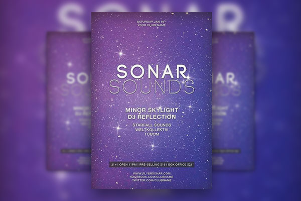 Music Party Flyer Template Featuring Sparkly Purple Theme FREE PSD