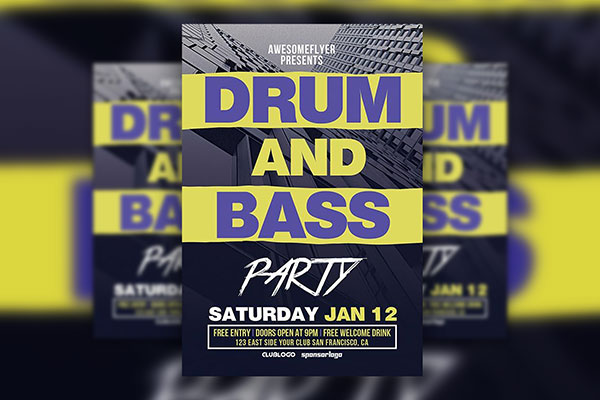 Music Party Flyer Template with Black and White Building background FREE PSD