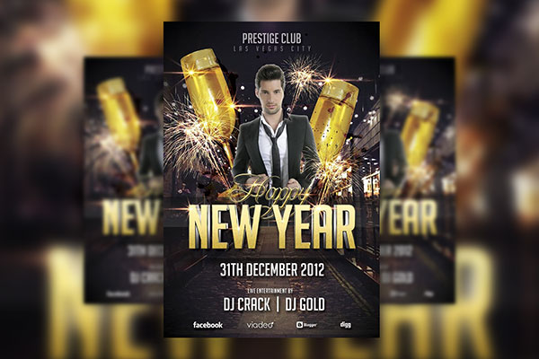 New Year Club Invitation Flyer Template Luxury and Black Theme FREE PSD