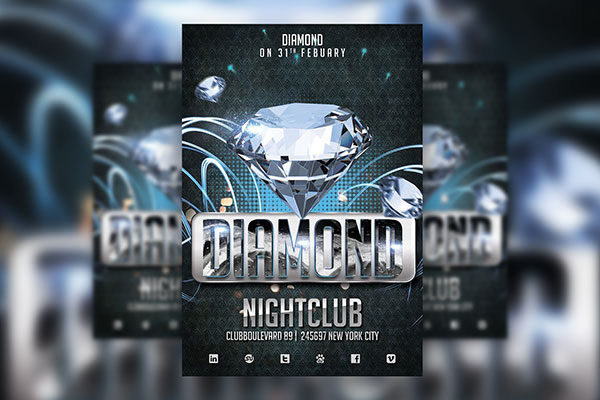 Night Club Event Flyer Template with Dark Blue Background FREE PSD