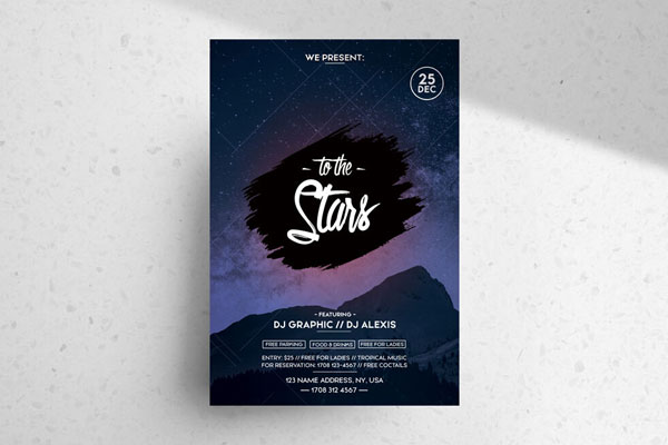 Night Event Flyer Template with Sparkle Sky Background FREE PSD