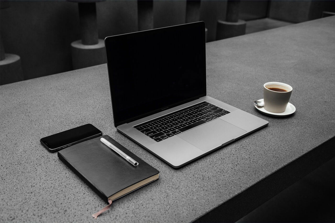 Opened MacBook On A Workspace Mockup FREE PSD