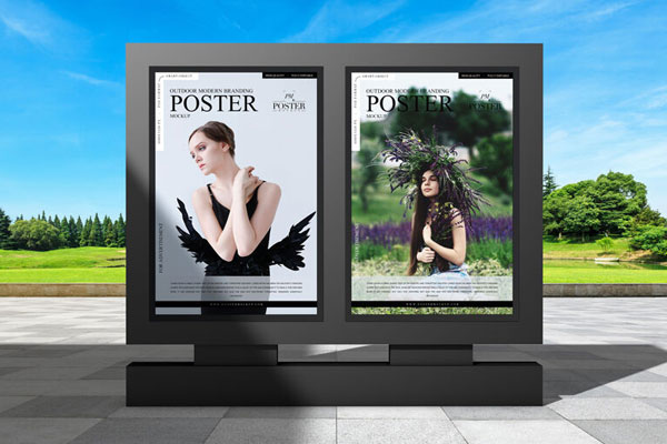 Outdoor Modern Branding Poster Mockup with Black Frame FREE PSD