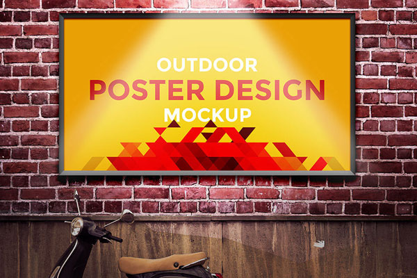 Outdoor Poster Hanging On A Brick Wall Mockup FREE PSD