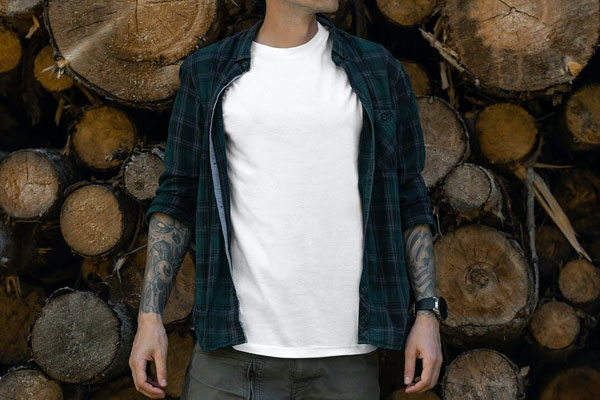 Outdoor Tattooed Model Wearing Shirt over T-shirt Mockup FREE PSD