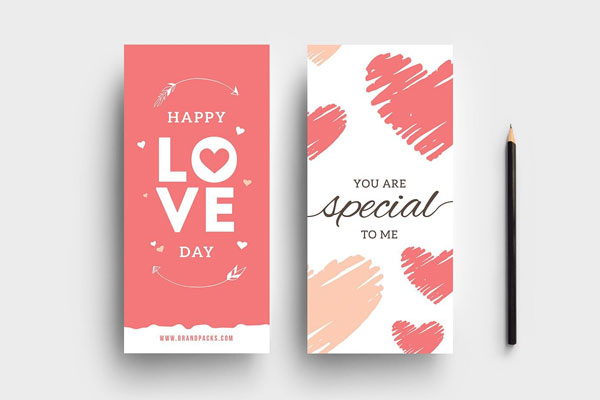 Pack of Six Minimal Valentine's Day DL Flyers, Rack Cards Templates FREE PSD