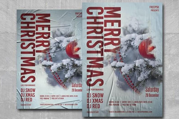 Pale-Blue Christmas Eve Party Flyer Template FREE PSD