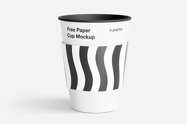 Paper Coffee Cup with Black and White Striped Label Mockup FREE PSD