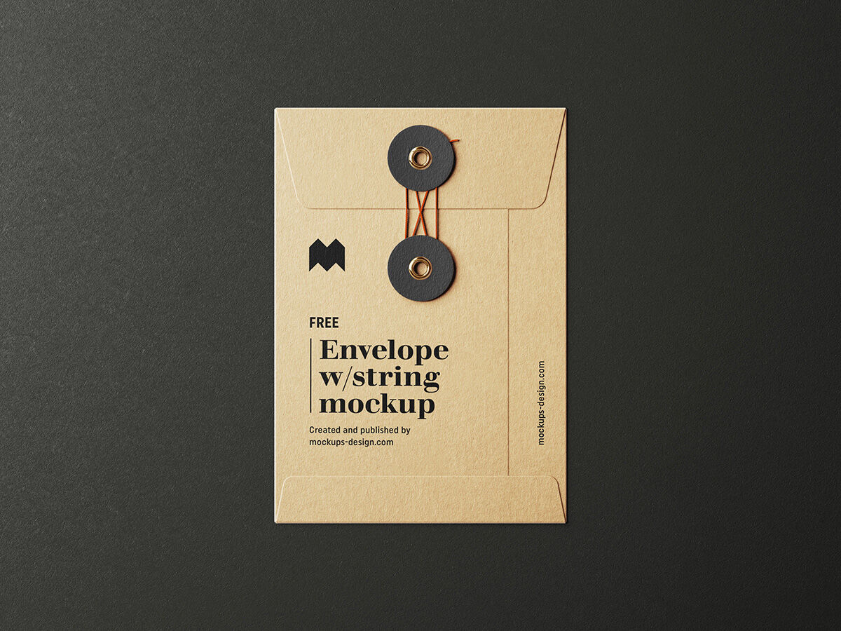 Paper Envelope With String And Dark Background Mockup FREE PSD