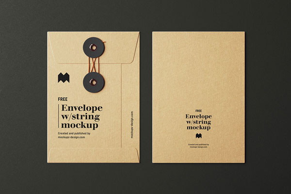 Paper Envelope With String And Dark Background Mockup FREE PSD
