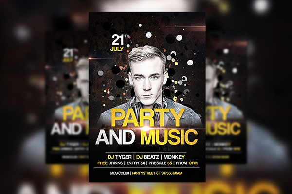 Party and Music Club Flyer Template FREE PSD