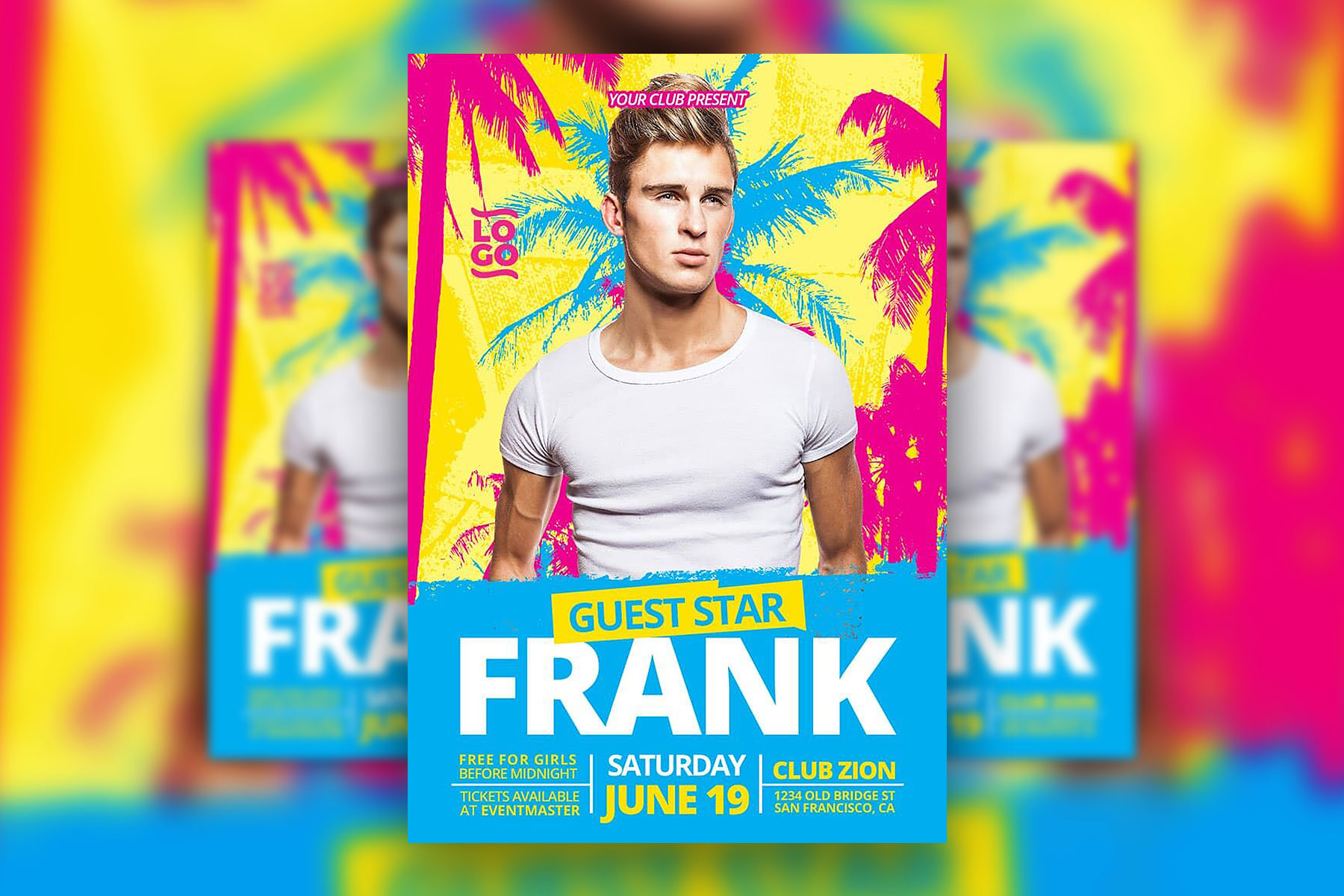 Party DJ Flyers Template with Palm Trees on the Background (FREE ...