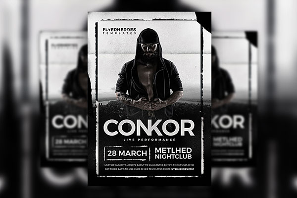 Party Flyer Template with Black and White Theme FREE PSD