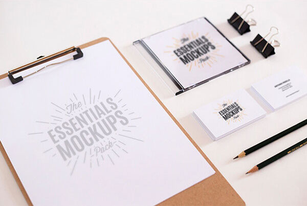Perspective View of a Complete Set of Essentials Mockup FREE PSD