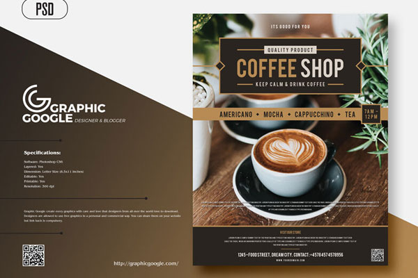 Photorealistic Coffee Flyer Template Featuring Cups Filled with Coffee FREE PSD