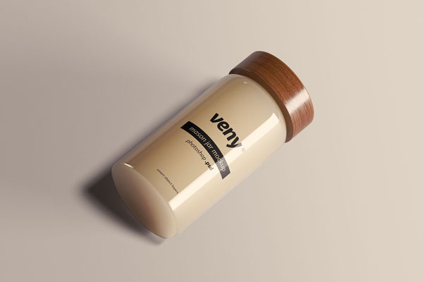 Photorealistic Jar Mockup With Wooden Cap FREE PSD