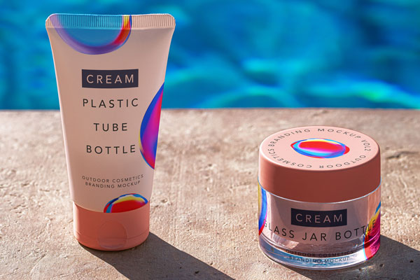 Plastic Tube and Glass Jar, Outdoor Cosmetic Mockup Set FREE PSD