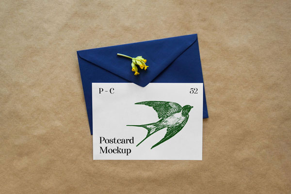 Postcard Mockup Lying Down on an Envelope FREE PSD