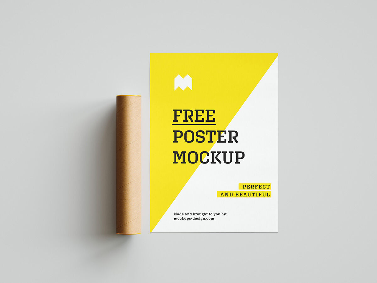Poster Mockup Along With A Cupboard Tube FREE PSD