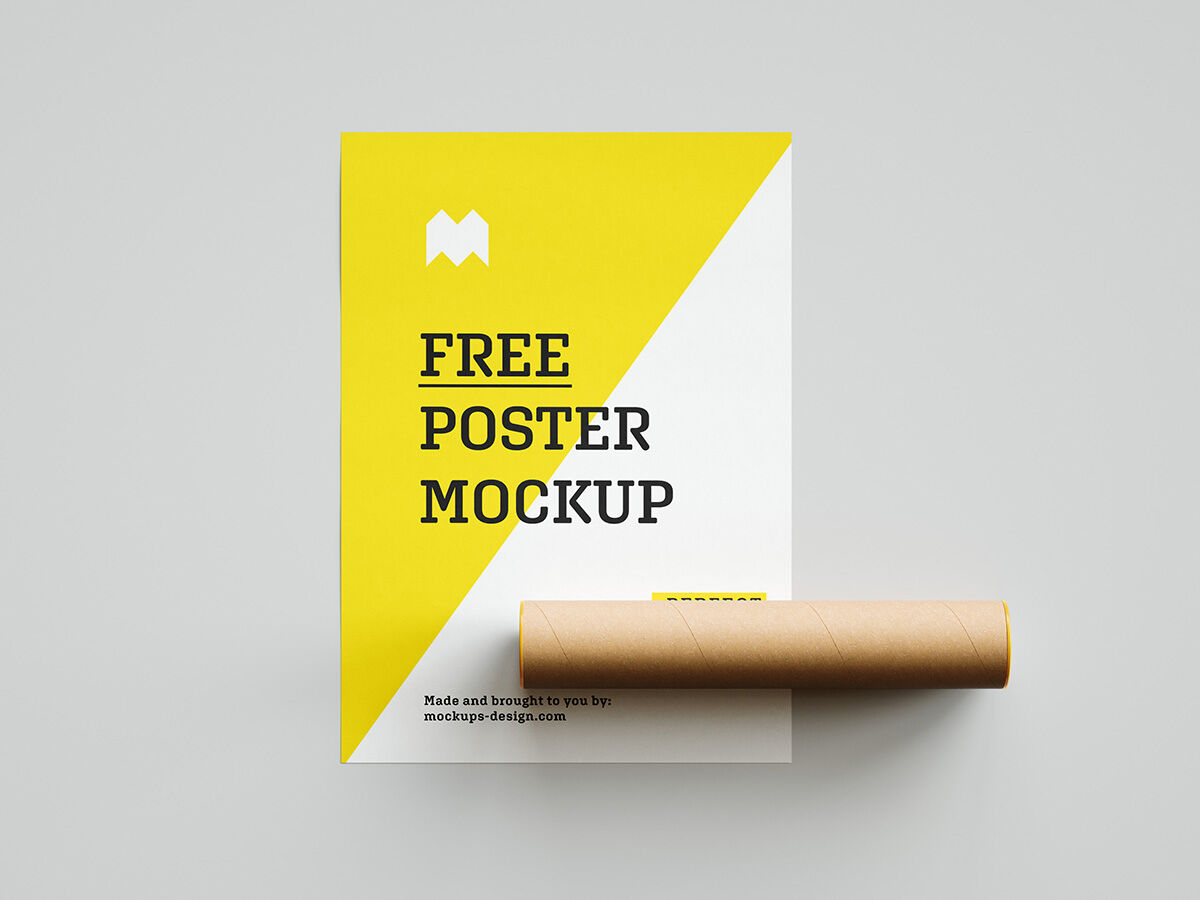 Poster Mockup Along With A Cupboard Tube FREE PSD