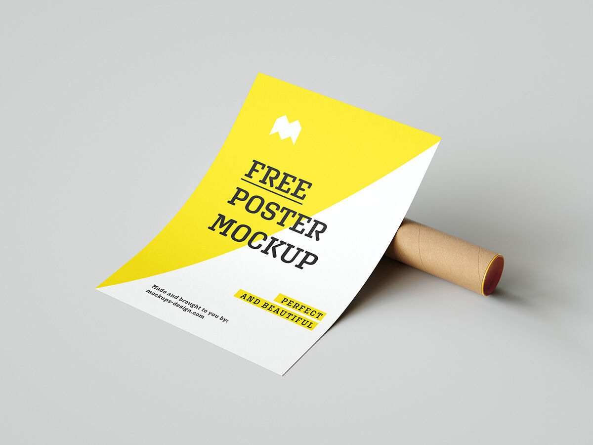 Poster Mockup Along With A Cupboard Tube FREE PSD