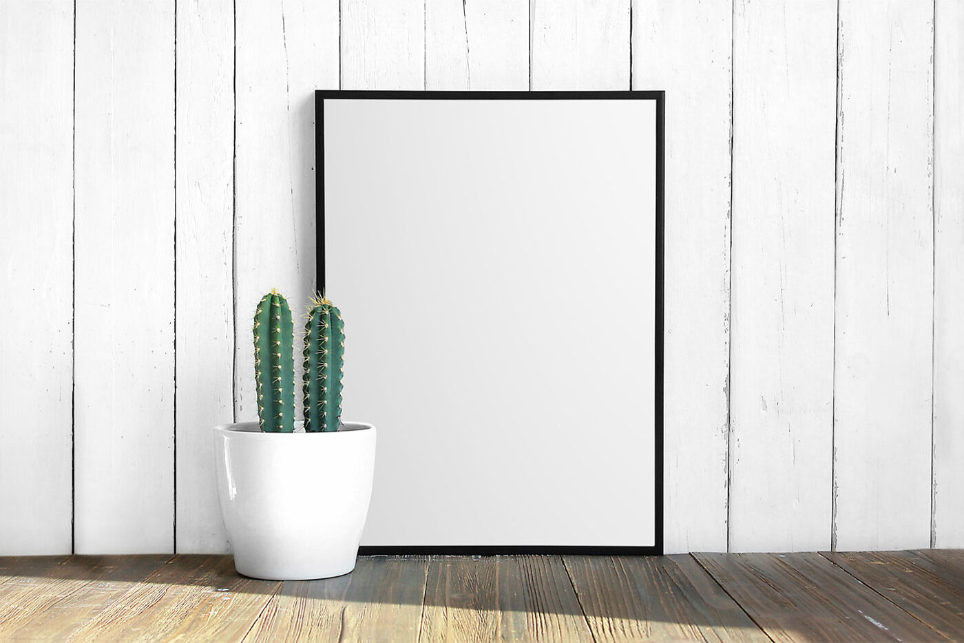 Poster with Cactus Mockup on Wooden Board FREE PSD