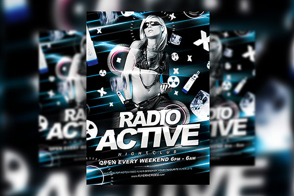 Radio Active Night Club Neon Flyer Template FREE PSD