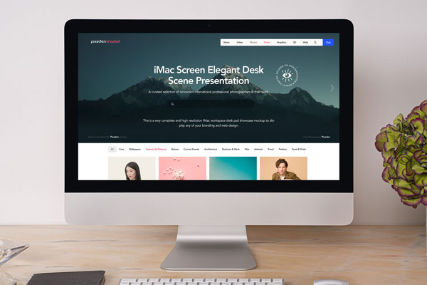 Realistic Setup, iMac on a Desk Mockup FREE PSD