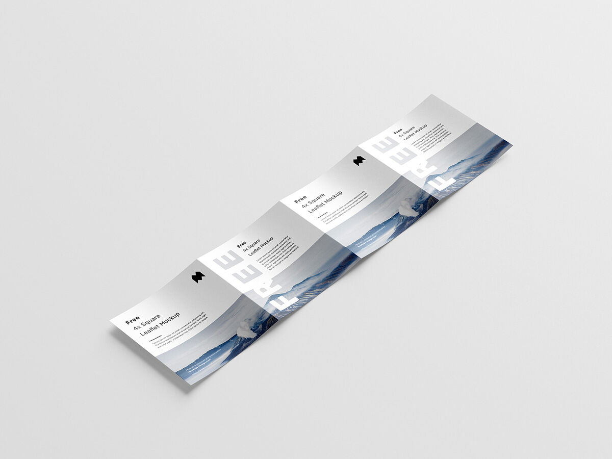 Realistic Square Four Fold Leaflet with Plain Background Mockup FREE PSD