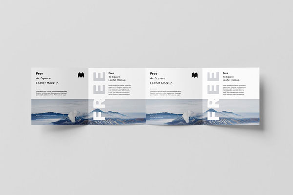 Realistic Square Four Fold Leaflet with Plain Background Mockup FREE PSD