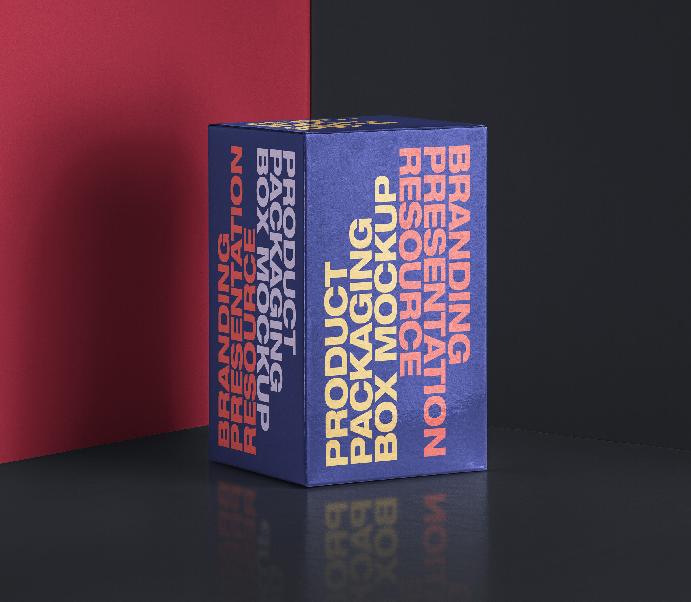 Rectangular Packaging Box Standing at the Corner of Wall Mockup FREE PSD