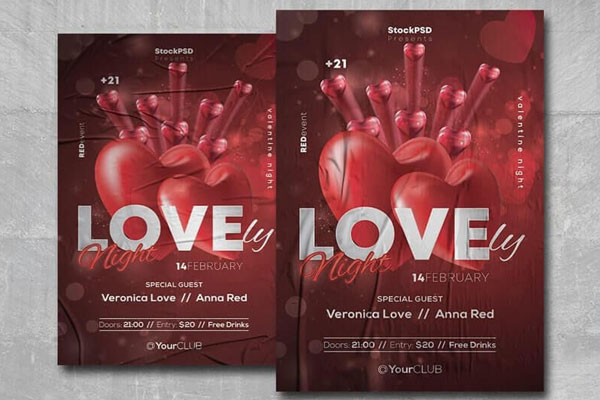 Red Valentine's Day Flyer Template FREE PSD