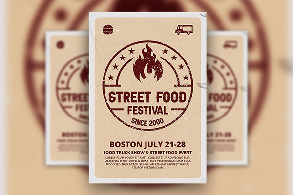 Retro Flyer Template of Street-Food Festival FREE PSD