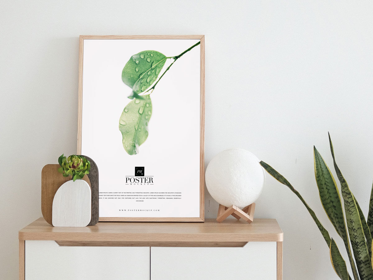 Room Interior Poster Mockup With A Wooden Frame FREE PSD
