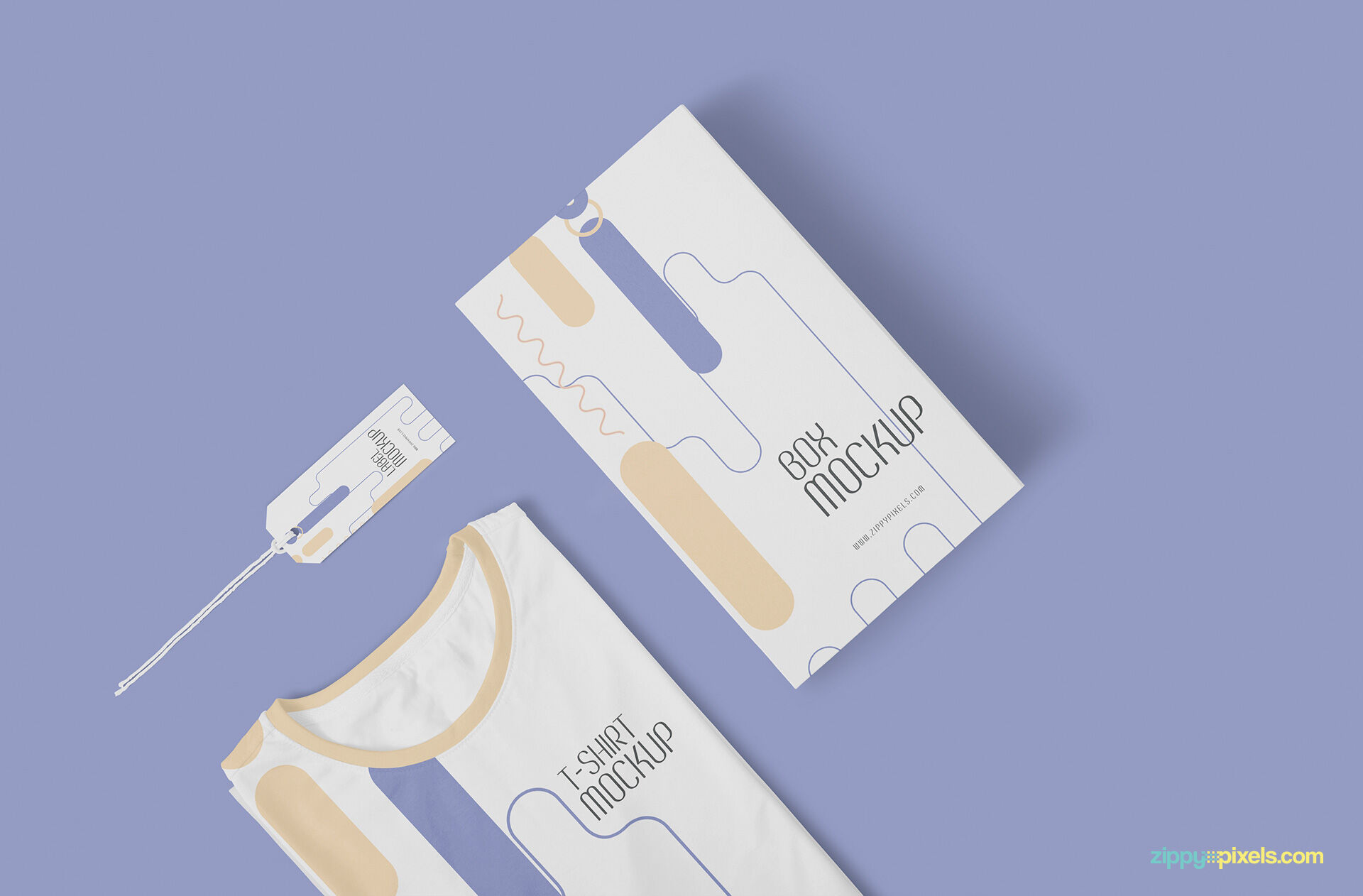 Round-neck T-Shirt Mockup Featuring a Cardboard Box and a Hangtag FREE PSD