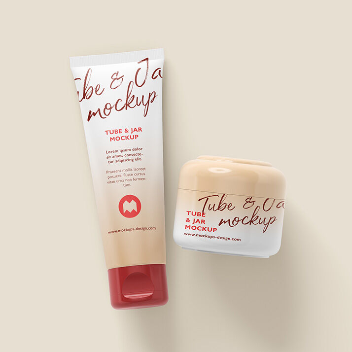 Set of Light Cosmetic Tube And Jar Mockup with Safe Caps FREE PSD