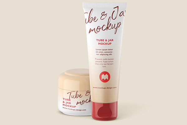 Set of Light Cosmetic Tube And Jar Mockup with Safe Caps FREE PSD