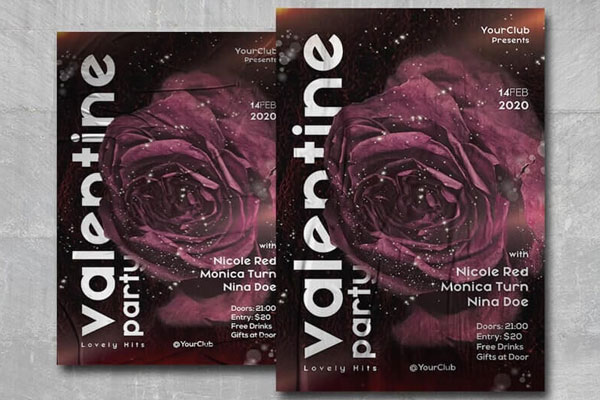 Shiny Valentine Party Flyer Template FREE PSD