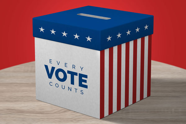Side View Ballot Box on Wooden Surface Mockup FREE PSD