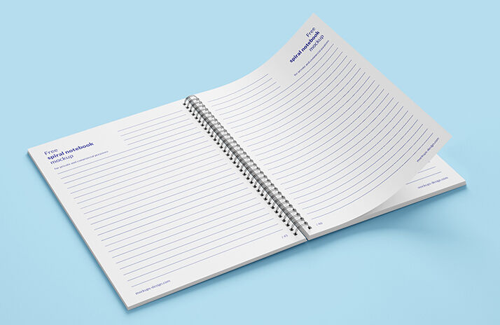 Simple Spiral Notebook Cover and Page Layout Mockup FREE PSD