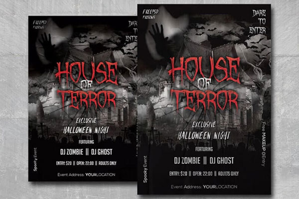 Spooky Black and White Halloween Flyer Template FREE PSD