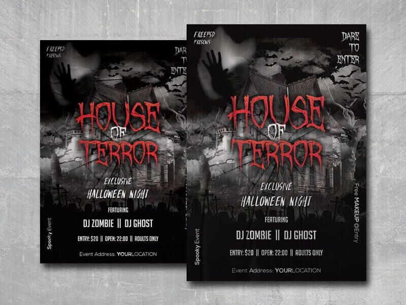 Spooky Black and White Halloween Flyer Template FREE PSD