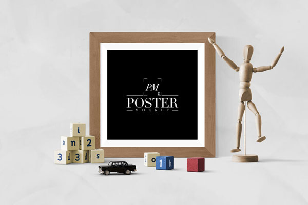Square Poster Frame Mockup With Decorative Toys FREE PSD